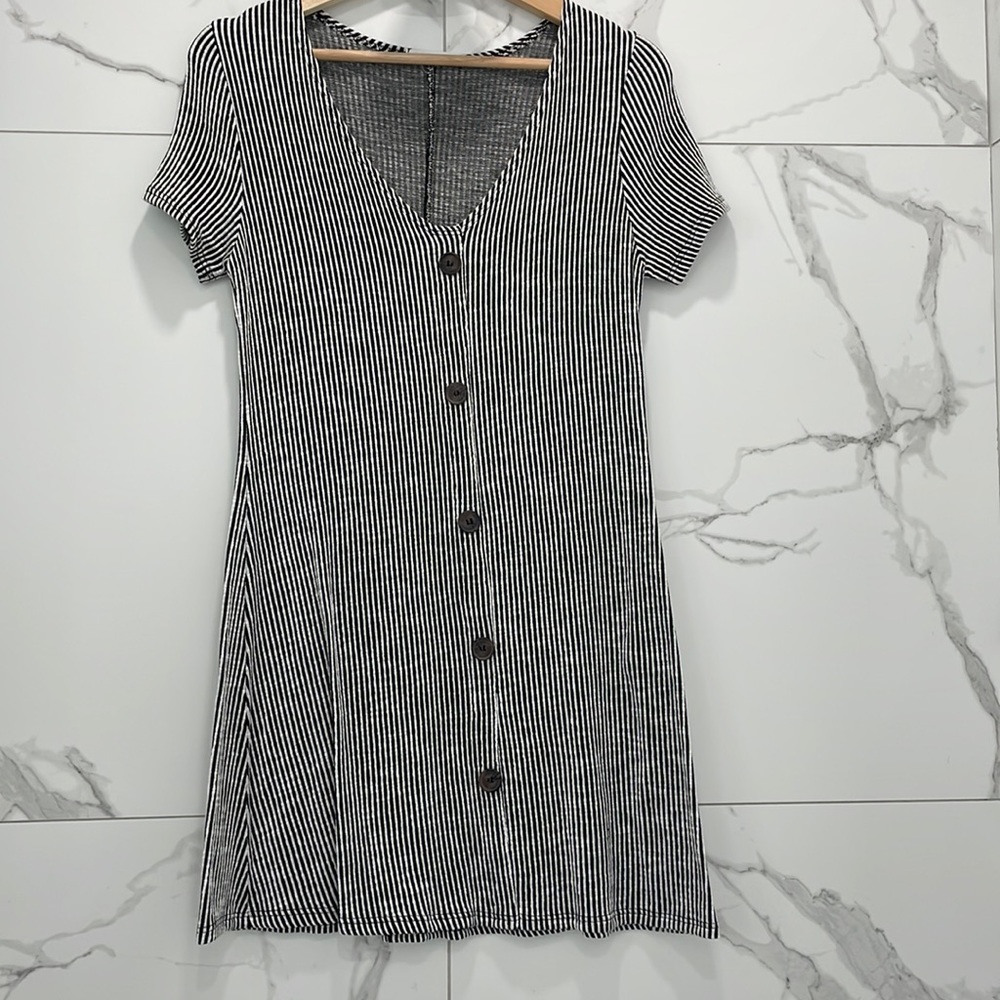 Black and white striped v-neck dress